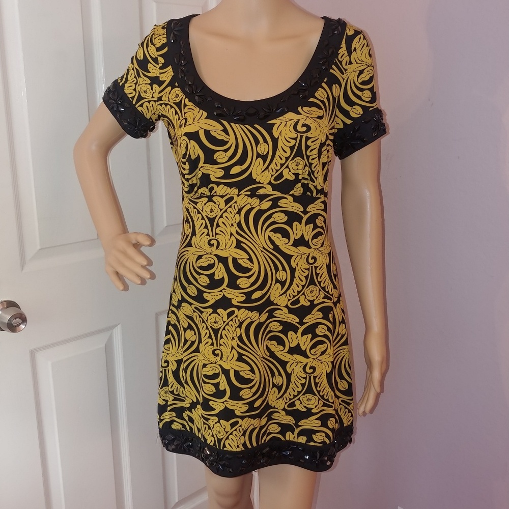 INC yellow/black pattern summer dress